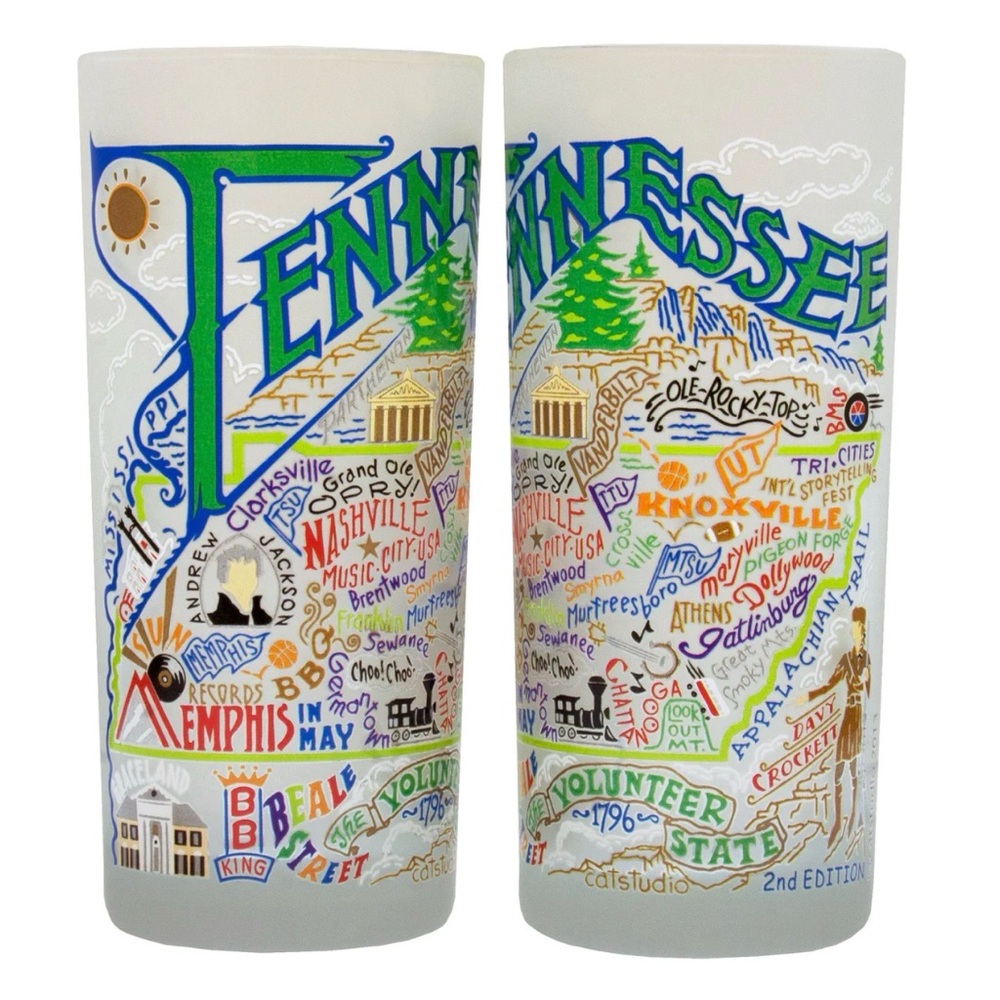 Tennessee Illustrated Drinking Glasses Set Fun Gift